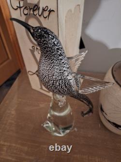 Vintage Murano Glass Formia Black Sickle-Billed Magnificent Bird Of Paradise