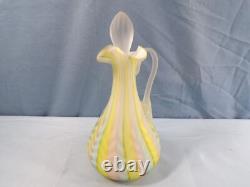 Vintage Murano Glass Fratelli Toso Pink Yellow Blue Herringbone Cruet with Stopper