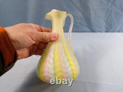 Vintage Murano Glass Fratelli Toso Pink Yellow Blue Herringbone Cruet with Stopper