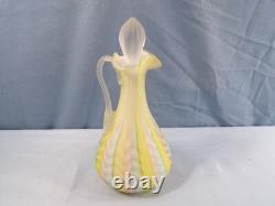 Vintage Murano Glass Fratelli Toso Pink Yellow Blue Herringbone Cruet with Stopper
