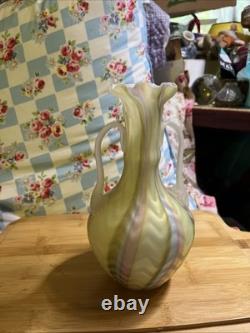 Vintage Murano Glass Fratelli Toso Pink Yellow Blue Herringbone Vase 9 Tall
