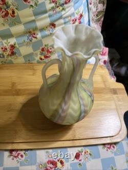 Vintage Murano Glass Fratelli Toso Pink Yellow Blue Herringbone Vase 9 Tall