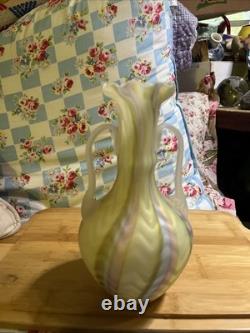 Vintage Murano Glass Fratelli Toso Pink Yellow Blue Herringbone Vase 9 Tall