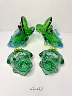 Vintage Murano Glass Frogs Open Mouth & Indiana Glass Candle Holders 4Pcs Lot