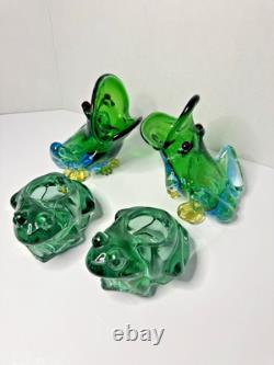 Vintage Murano Glass Frogs Open Mouth & Indiana Glass Candle Holders 4Pcs Lot