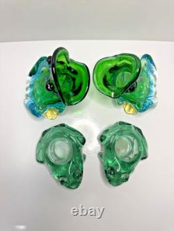 Vintage Murano Glass Frogs Open Mouth & Indiana Glass Candle Holders 4Pcs Lot