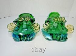 Vintage Murano Glass Frogs Open Mouth & Indiana Glass Candle Holders 4Pcs Lot