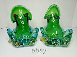 Vintage Murano Glass Frogs Open Mouth & Indiana Glass Candle Holders 4Pcs Lot
