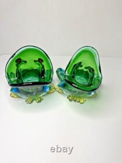 Vintage Murano Glass Frogs Open Mouth & Indiana Glass Candle Holders 4Pcs Lot