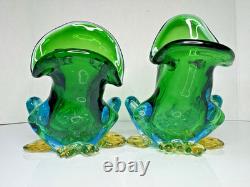 Vintage Murano Glass Frogs Open Mouth & Indiana Glass Candle Holders 4Pcs Lot
