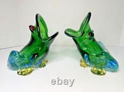 Vintage Murano Glass Frogs Open Mouth & Indiana Glass Candle Holders 4Pcs Lot