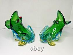 Vintage Murano Glass Frogs Open Mouth & Indiana Glass Candle Holders 4Pcs Lot