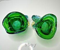 Vintage Murano Glass Frogs Open Mouth & Indiana Glass Candle Holders 4Pcs Lot