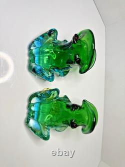 Vintage Murano Glass Frogs Open Mouth & Indiana Glass Candle Holders 4Pcs Lot