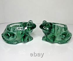 Vintage Murano Glass Frogs Open Mouth & Indiana Glass Candle Holders 4Pcs Lot