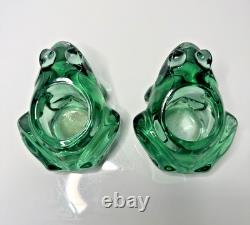 Vintage Murano Glass Frogs Open Mouth & Indiana Glass Candle Holders 4Pcs Lot