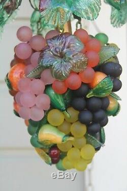 Vintage Murano Glass Fruit & Grape Hanging Light Chandelier