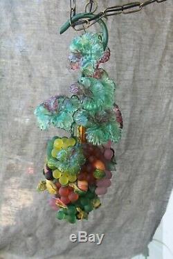 Vintage Murano Glass Fruit & Grape Hanging Light Chandelier