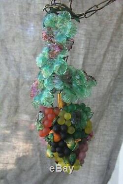 Vintage Murano Glass Fruit & Grape Hanging Light Chandelier