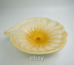 Vintage Murano Glass Golden Tone Bowl 10 Across In Leaf Shape