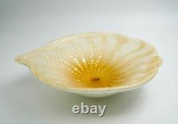 Vintage Murano Glass Golden Tone Bowl 10 Across In Leaf Shape