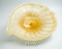 Vintage Murano Glass Golden Tone Bowl 10 Across In Leaf Shape