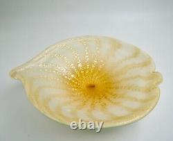 Vintage Murano Glass Golden Tone Bowl 10 Across In Leaf Shape