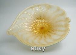 Vintage Murano Glass Golden Tone Bowl 10 Across In Leaf Shape