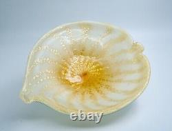 Vintage Murano Glass Golden Tone Bowl 10 Across In Leaf Shape