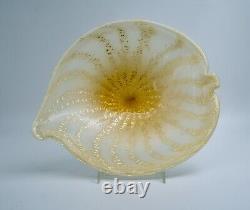 Vintage Murano Glass Golden Tone Bowl 10 Across In Leaf Shape