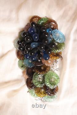 Vintage Murano Glass Grape Cluster Fruit Basket Colored Sconce, Wall Lamp Rare