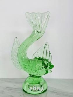Vintage Murano Glass Green Bullicante Uranium Glass Fish