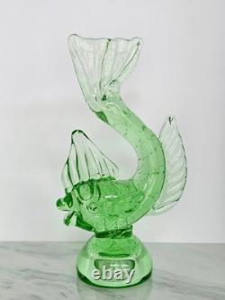 Vintage Murano Glass Green Bullicante Uranium Glass Fish