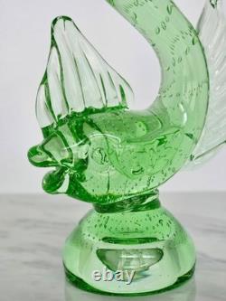 Vintage Murano Glass Green Bullicante Uranium Glass Fish