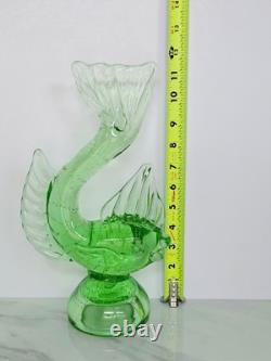 Vintage Murano Glass Green Bullicante Uranium Glass Fish