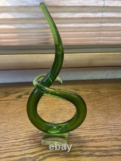 Vintage Murano Glass Green Curl Twist Sculpture Entwined Swirl Abstract Italian