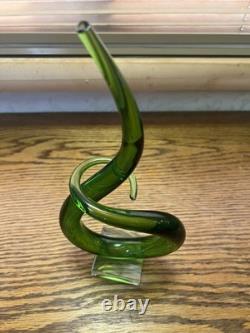 Vintage Murano Glass Green Curl Twist Sculpture Entwined Swirl Abstract Italian