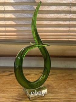 Vintage Murano Glass Green Curl Twist Sculpture Entwined Swirl Abstract Italian