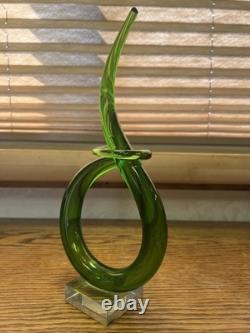 Vintage Murano Glass Green Curl Twist Sculpture Entwined Swirl Abstract Italian