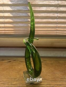 Vintage Murano Glass Green Curl Twist Sculpture Entwined Swirl Abstract Italian