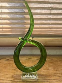 Vintage Murano Glass Green Curl Twist Sculpture Entwined Swirl Abstract Italian