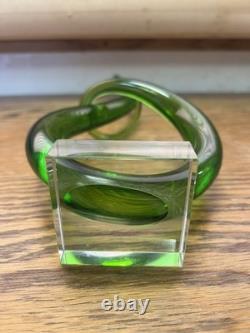 Vintage Murano Glass Green Curl Twist Sculpture Entwined Swirl Abstract Italian