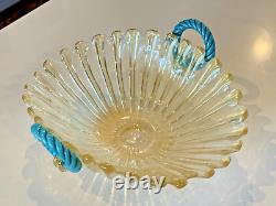 Vintage Murano Glass Handled Basket / Bowl Attributed to Archimede Seguso