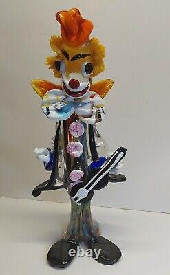 Vintage Murano Glass Happy Clown Guitar Sculpture XL Size 19.5 Italy Colorful