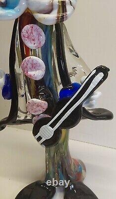 Vintage Murano Glass Happy Clown Guitar Sculpture XL Size 19.5 Italy Colorful