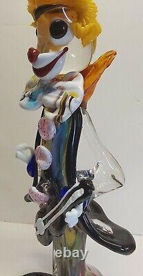 Vintage Murano Glass Happy Clown Guitar Sculpture XL Size 19.5 Italy Colorful