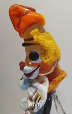 Vintage Murano Glass Happy Clown Guitar Sculpture XL Size 19.5 Italy Colorful