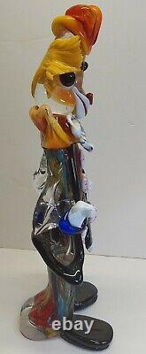 Vintage Murano Glass Happy Clown Guitar Sculpture XL Size 19.5 Italy Colorful