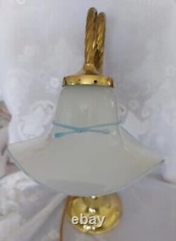 Vintage Murano Glass Hat, White With Blue Ribbon 80's