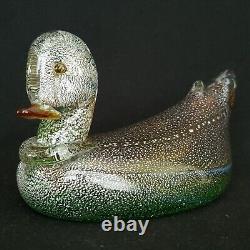 Vintage Murano Glass Hollow Blown Duck With Silver Leaf, Possibly Formia 8.5